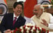 Japan’s Shinzo Abe and Indian PM Narendra Modi at Hyderabad House in New Delhi in 2015. Photo: AFP