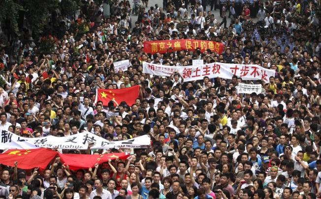 The central government has been tolerant of the anti-Japan protests since activists set foot on the Diaoyus, including this demonstration yesterday in Chengdu, Sichuan. Photo: AP