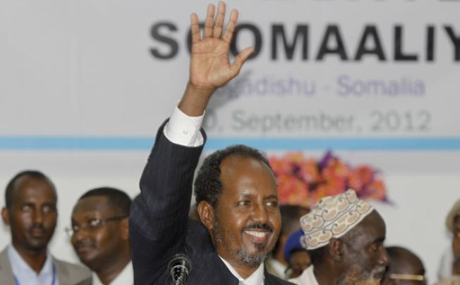 Somalia's new president Hassan Sheikh Mohamud speaks at a ceremony after being elected on Monday. Photo: AP 
