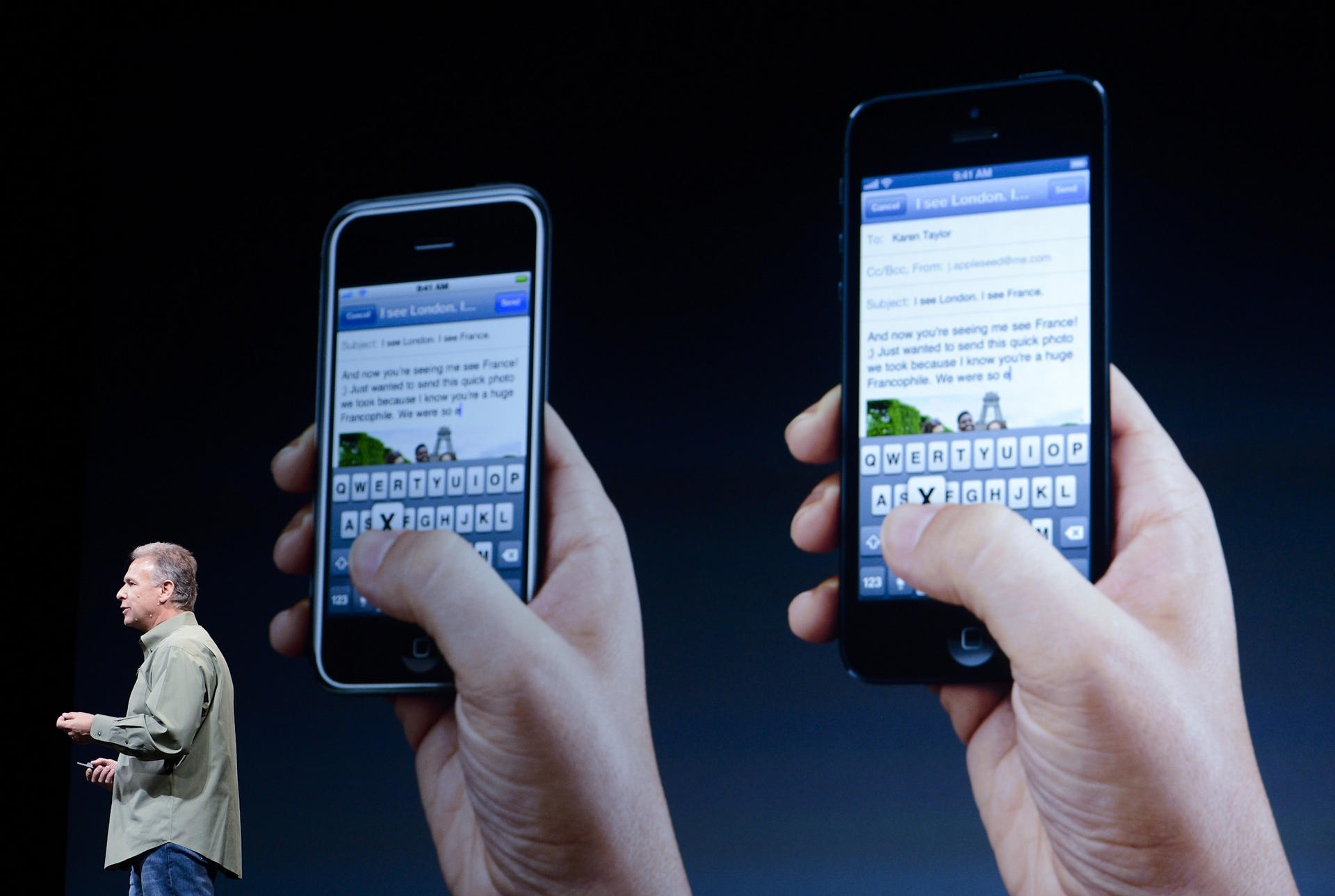 Apple's Phil Schiller announces the iPhone 5. Photo: Xinhua