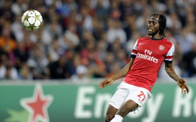 Arsenal's Ivorian forward Gervinho kicks the ball during the UEFA Champions League football match Montpellier Herault SC versus Arsenal FC on Tuesday at La Mosson stadium in Montpellier, France. Photo: AFP 