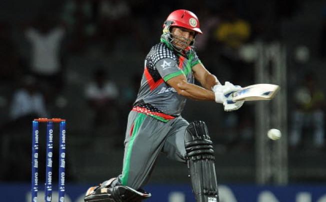 Afghan batsman Gulbodin Naib during the ICC Twenty20 Cricket World Cup match between England and Afghanistan at the R. Premadasa Stadium in Colombo. Photo: AFP