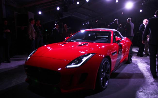 A Jaguar F-TYPE sports car is unveiled during the launch ceremony at the Rodin Museum in Paris on Wednesday. Photo: Xinhua