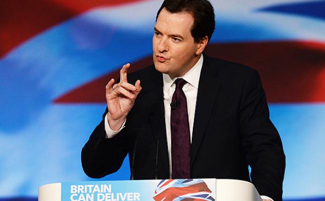 British Chancellor of the Exchequer George Osborne speaks at the annual Conservative Party Conference in Birmingham on Monday. Photo: AFP
