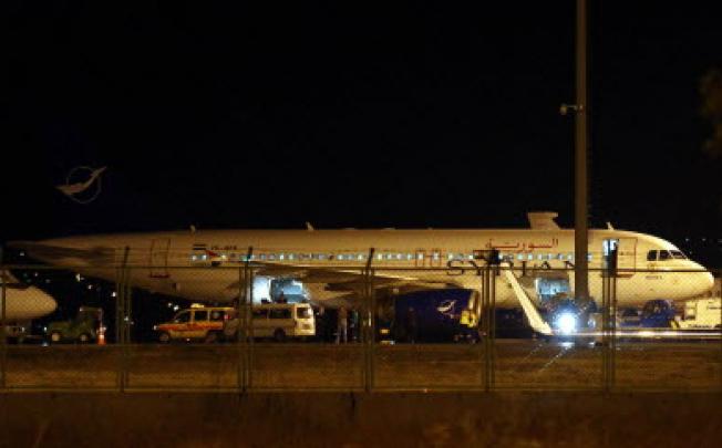 A Syrian passenger plane after it was forced to land at Ankara airport in Turkey. Photo: EPA