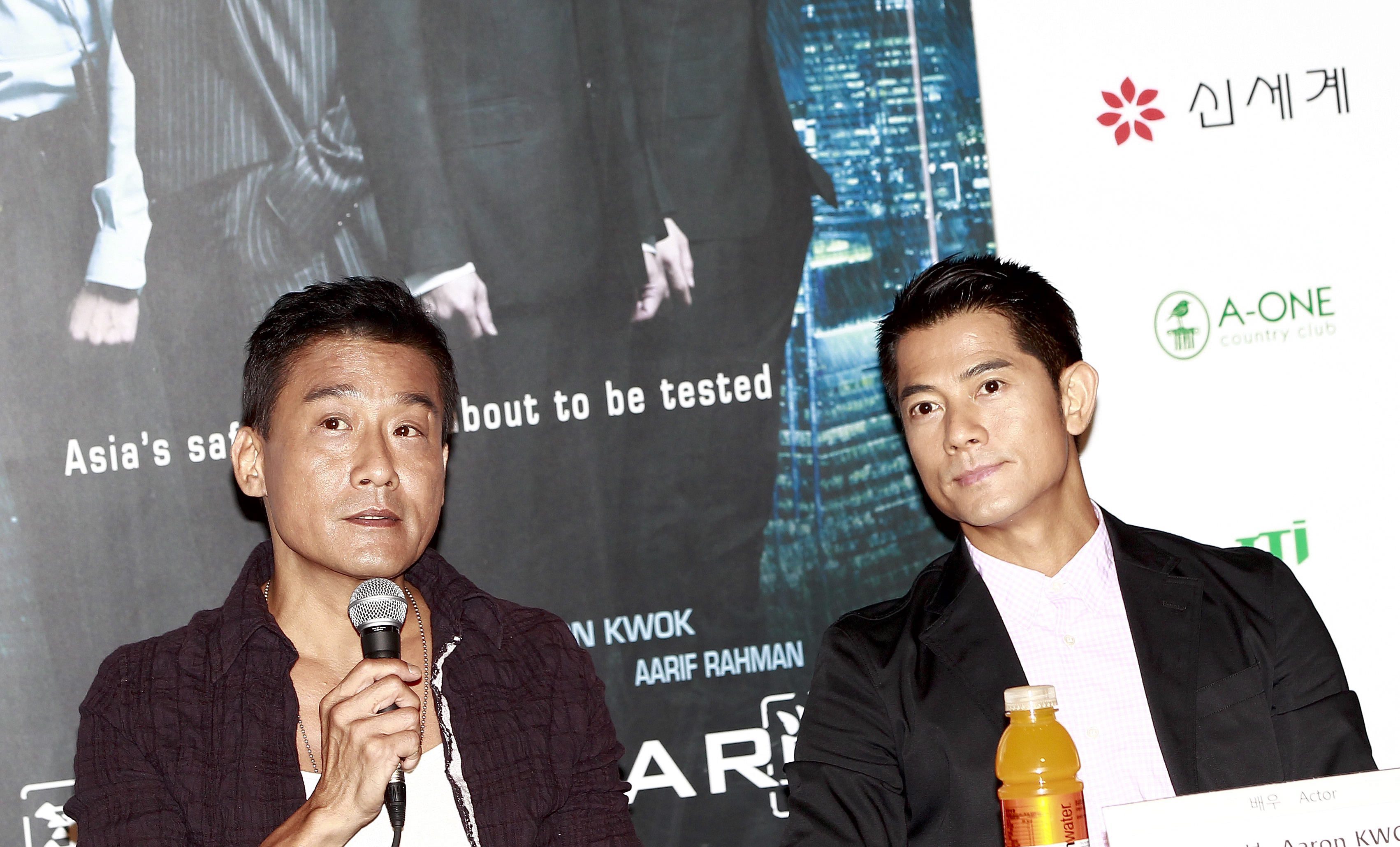 Tony Leung Ka Fai, left, and co-star Aaron Kwok pictured at the 17th Busan International Film Festival last week as they promoted their film, Cold War. Photo: EPA
