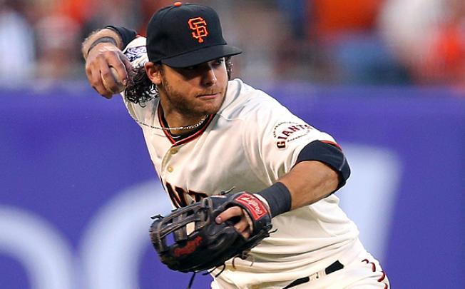 Giant's Brandon Crawford throws to first base against the Detroit Tigers. Photo: AFP