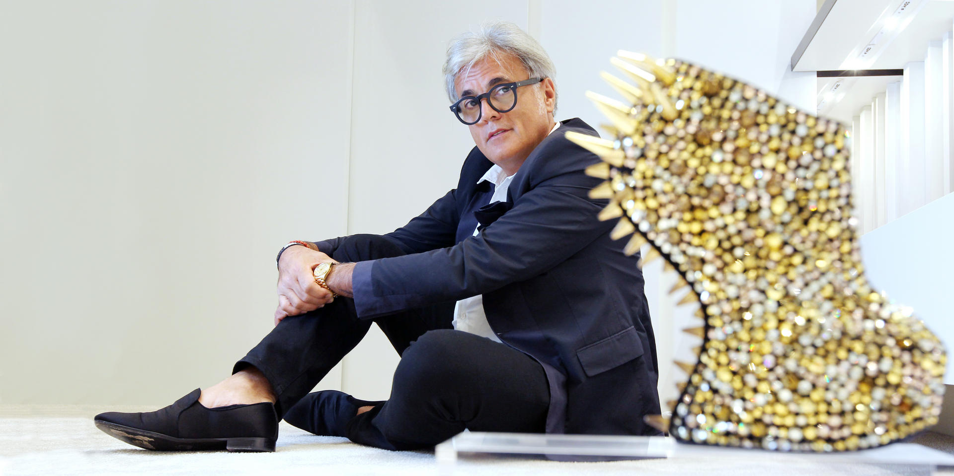 Clockwise from top right: designer Giuseppe Zanotti; a look from his new collection for men; his spring-summer 2013 collection includes two exclusive Swarovski-studded designs for Hong Kong. Photo: Nora Tam