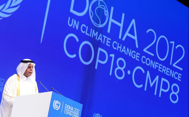 Qatar's deputy Prime minister and 18th Conference of the Parties (COP18) president Abdullah bin Hamad Al-Attiyah delivers a speech. Photo: EPA