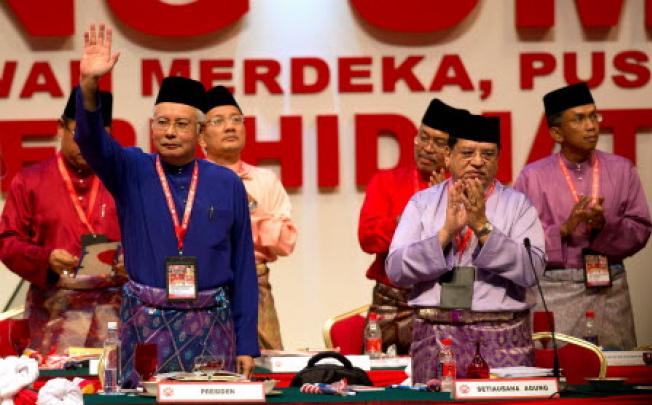 Malaysia's Prime Minister Najib Razak (left) during the annual congress of his ruling United Malays National Organisation (UMNO) in Kuala Lumpur on Wednesday. Photo: AFP