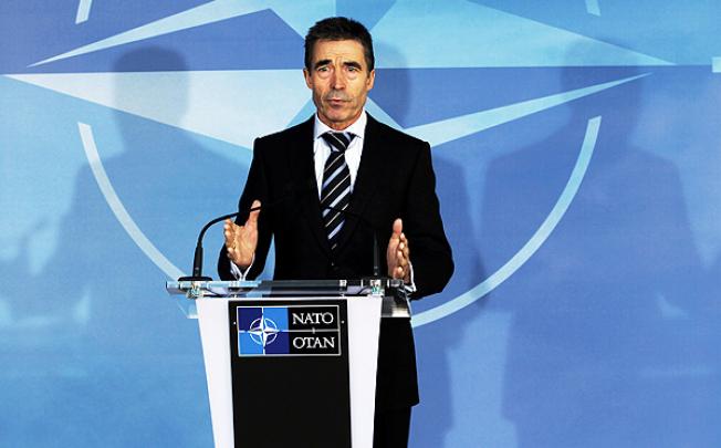 Nato Secretary General Anders Fogh Rasmussen gives a press briefing at Nato headquarters in Brussels. Photo: EPA