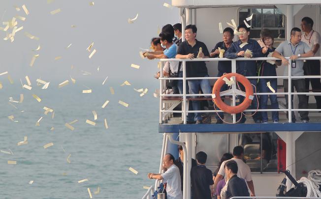 A ceremony held for the family members of the victims of a ferry collision off Lamma Island. Photo: K.Y. Cheng