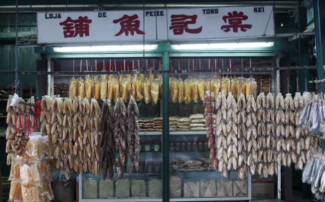 A stall selling preserved seafood on Estrada de Lai Chi Vun in Coloane. The island was originally a sea salt farm and home to fishermen. Photo: Nora Tam