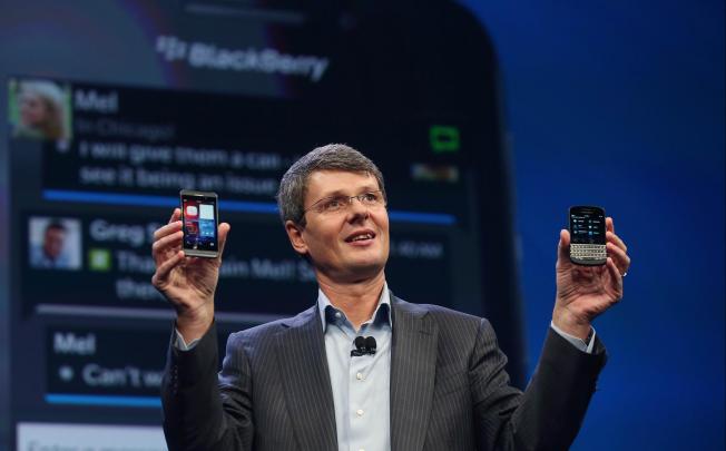 CEO Thorsten Heins with the new BlackBerry. Photo: AFP