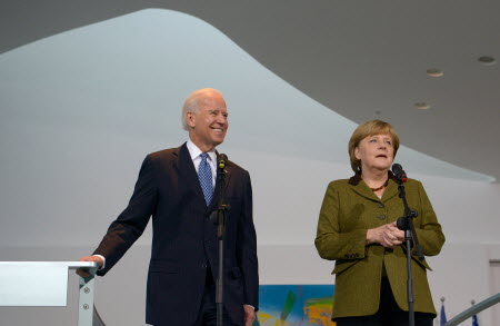 US Vice-President Joe Biden and German Chancellor Angela Merkel. Photo: AFP