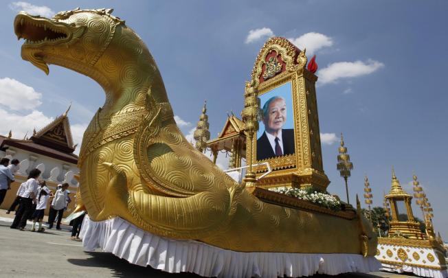 A royal float with a portrait of late King Norodom Sihanouk. Photo: EPA
