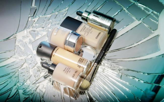 From left: Giorgio Armani Maestro Fusion Make Up (HK$630), M.A.C Matchmaster Foundation SPF 15 (HK$340), La Prairie Skin Caviar Concealer Foundation SPF 15 (HK$1,790), Chanel Perfection Lumière Long-Wear Flawless Fluid Makeup (HK$445), Helena Rubinstein Prodigy Powercell Foundation (HK$850). Styling: Christie Simpson. Photo: Red Dog Studio