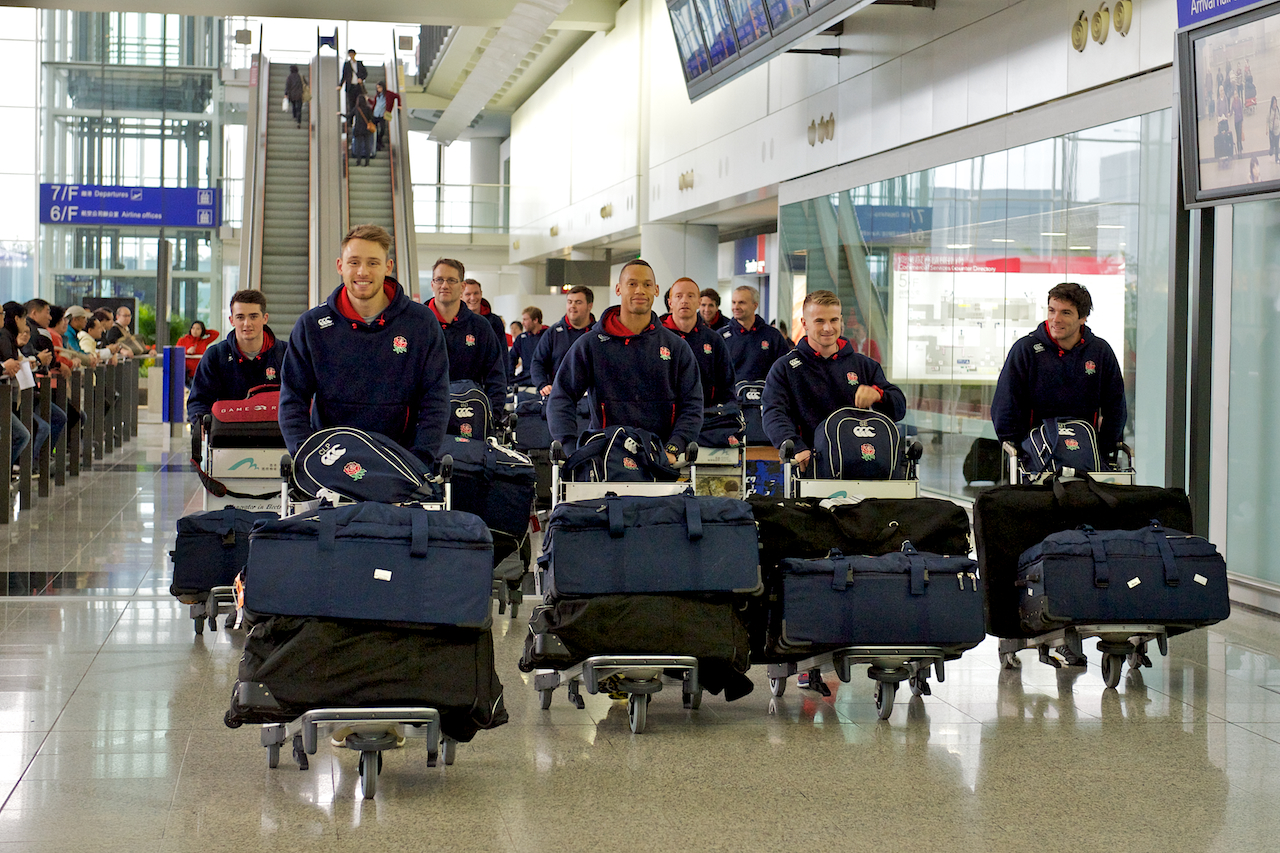 That's where all the mints went . . .  the England team arrive with their bags full. Photo: SCMP