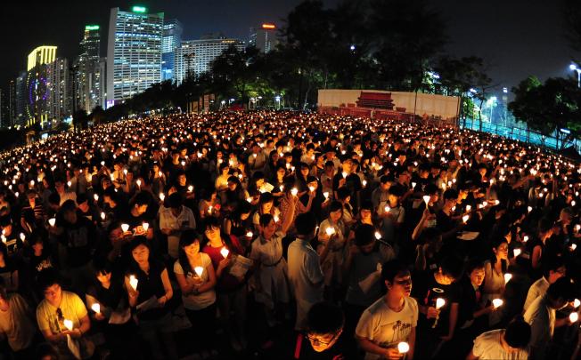 The candlelight vigil in Victoria Park, Hong Kong, commemorating the 23rd anniversary of the June 4 pro-democracy crackdown in Tiananmen Square. Photo: AFP