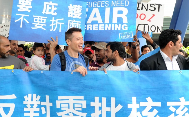 Protesters march during a demonstration by asylum seekers in Hong Kong. Photo: AFP