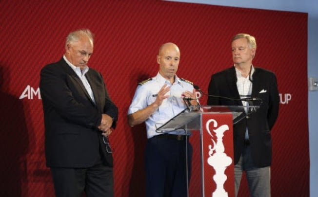 America's Cup Regatta racing director Iain Murray (left), Coast Guard officer Matt Bliven (centre), and Tom Ehman, vice commodore of the host Golden Gate Yacht Club, in San Francisco. Ehman says the America’s Cup is now improving safety . Photo: Reuters