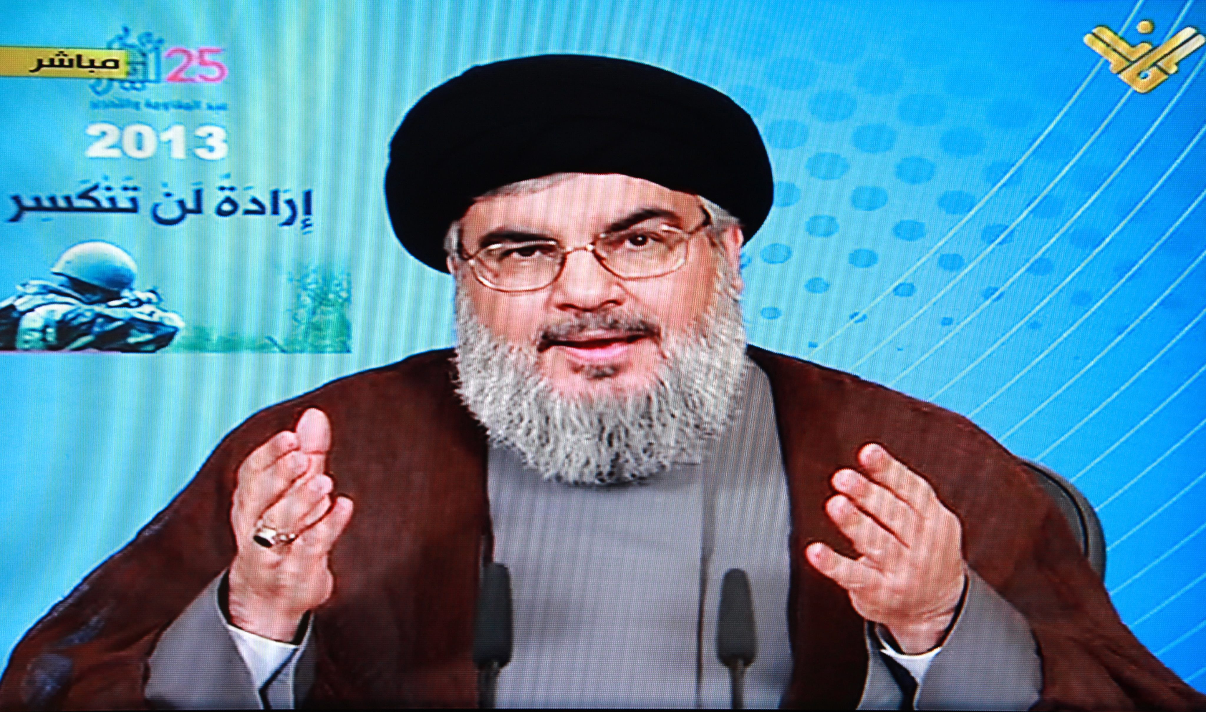 A TV grab from Al-Manar television shows Hezbollah Secretary-General Sayyed Hassan Nasrallah. Photo: EPA