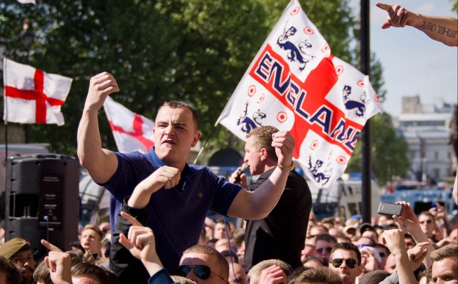 Members of the far-right English Defence League protest near Downing Street, central London. Photo: AFP