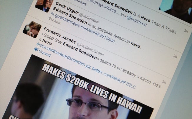 A screenshot of people's discussions about Edward Snowden on Twitter. Photo: SCMP Pictures