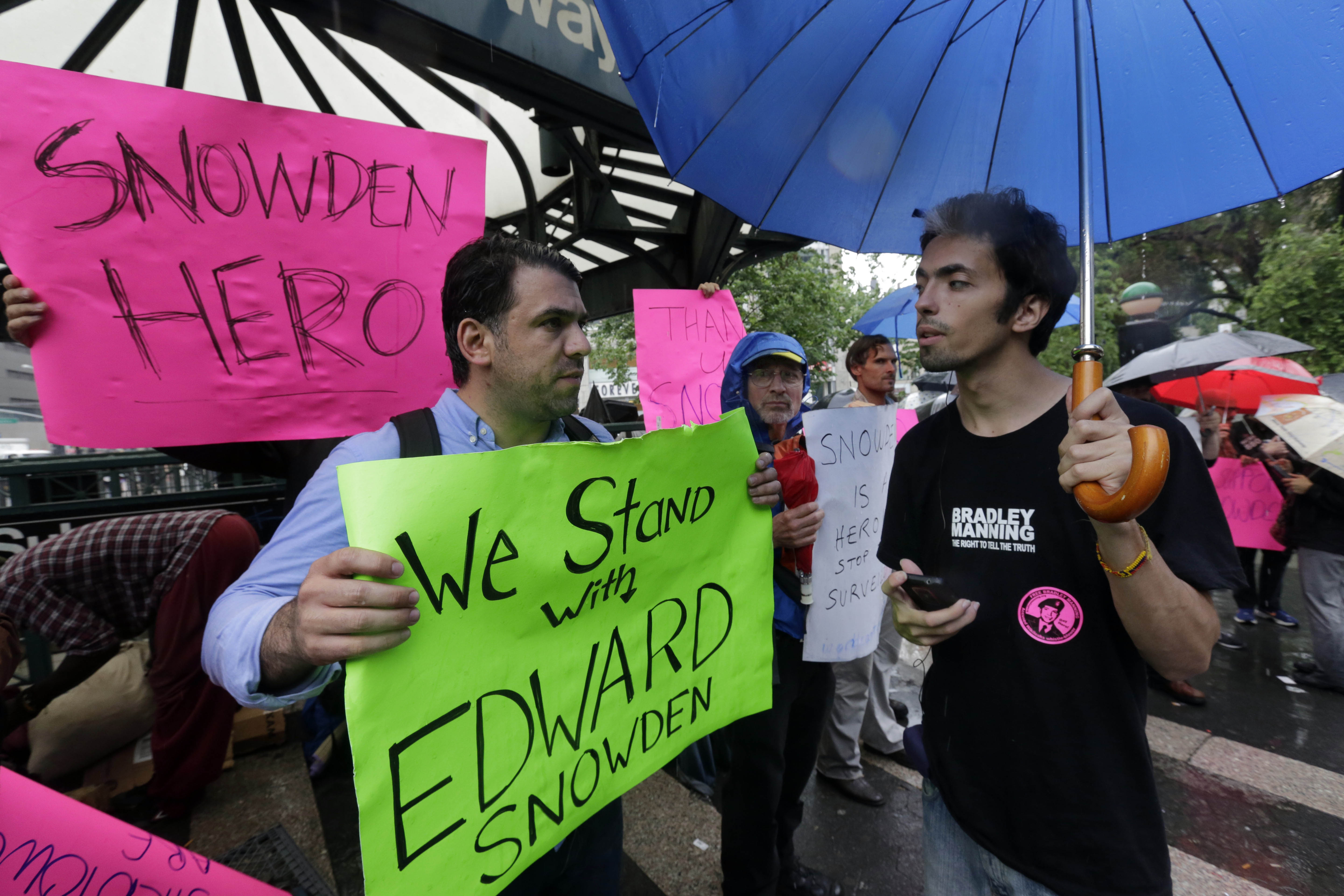 Supporters of Edward Snowden rally in New York on Monday. Photo: AP