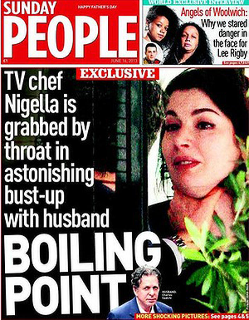 Nigella Lawson on the front page of Britain's Sunday People