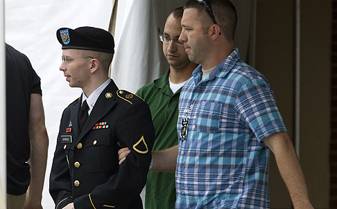 US Army Private First Class Bradley Manning leaves the courthouse in Fort Meade, Maryland. Photo: AP