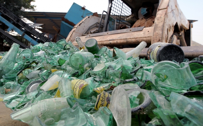 Bottles at the Laputa plant in Tuen Mun, ready for recycling. Photo: Felix Wong