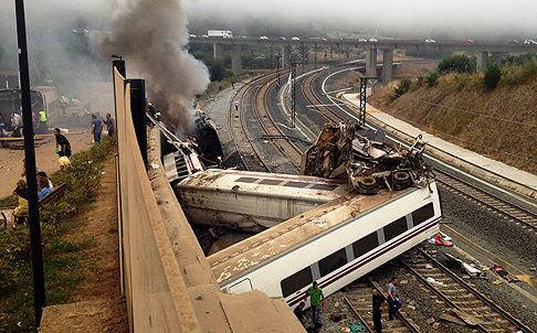The train was travelling from Madrid to Ferrol on the Galician coast when it derailed. Photo: Xinhua