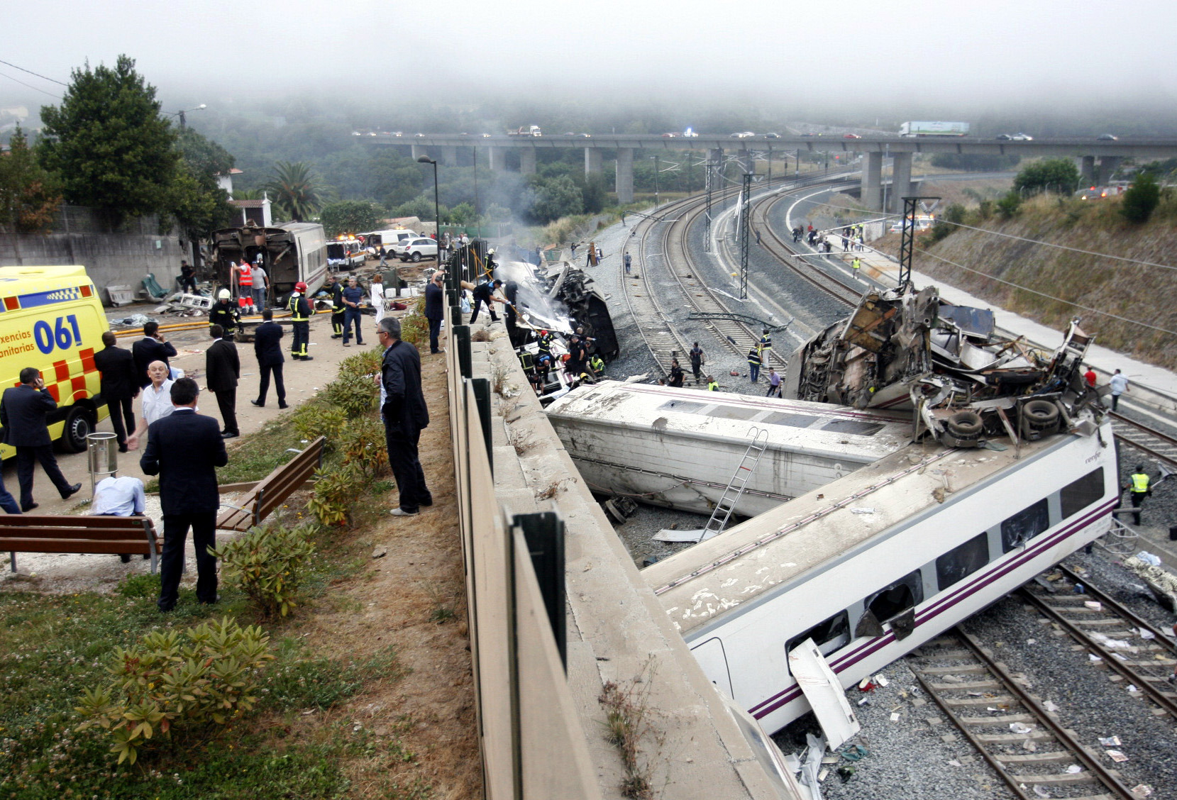 Rescuers work at the site where the train crashed. Photo: Xinhua