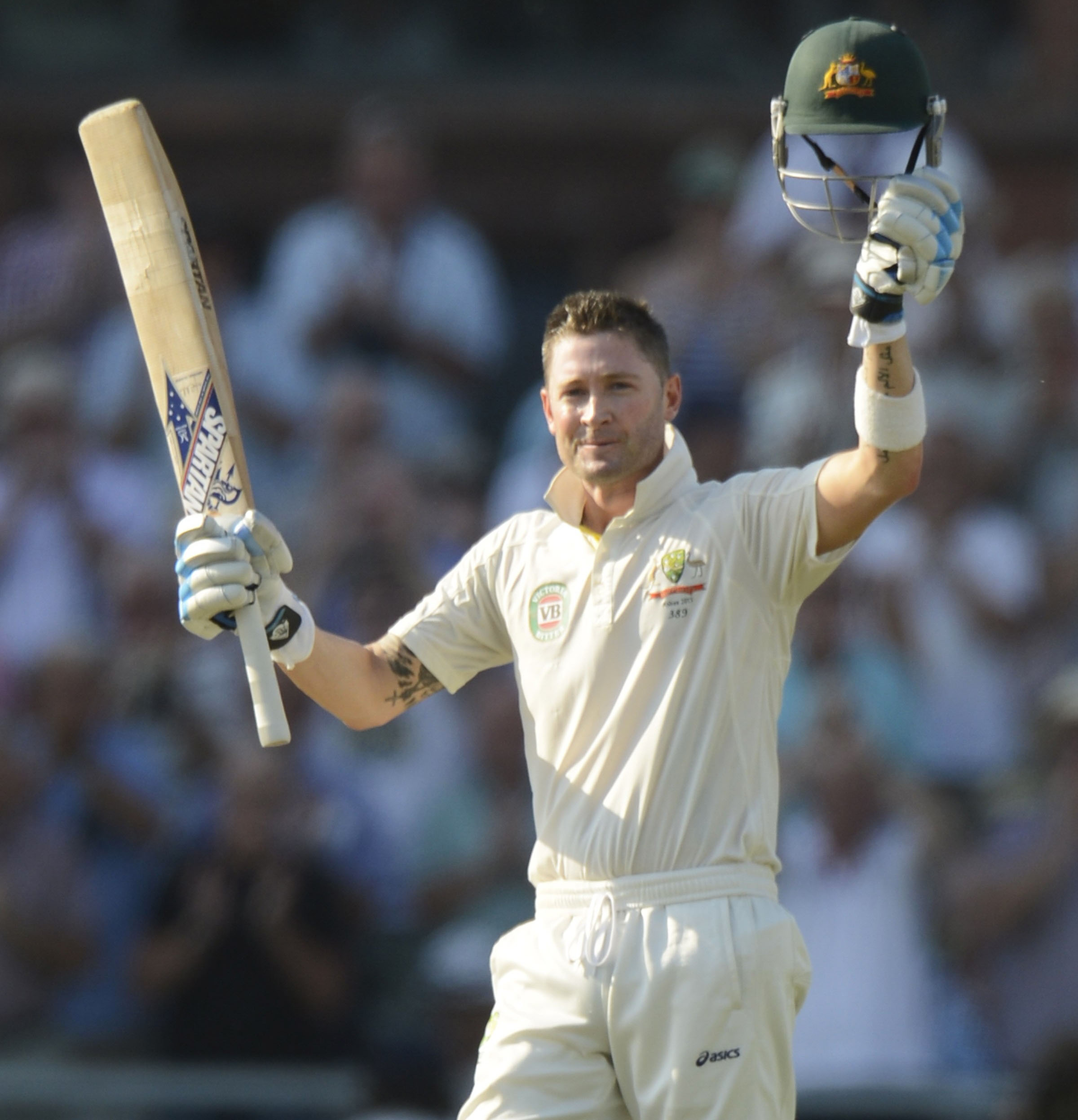 Australia's Clarke celebrates reaching his century. Photo: Reuters
