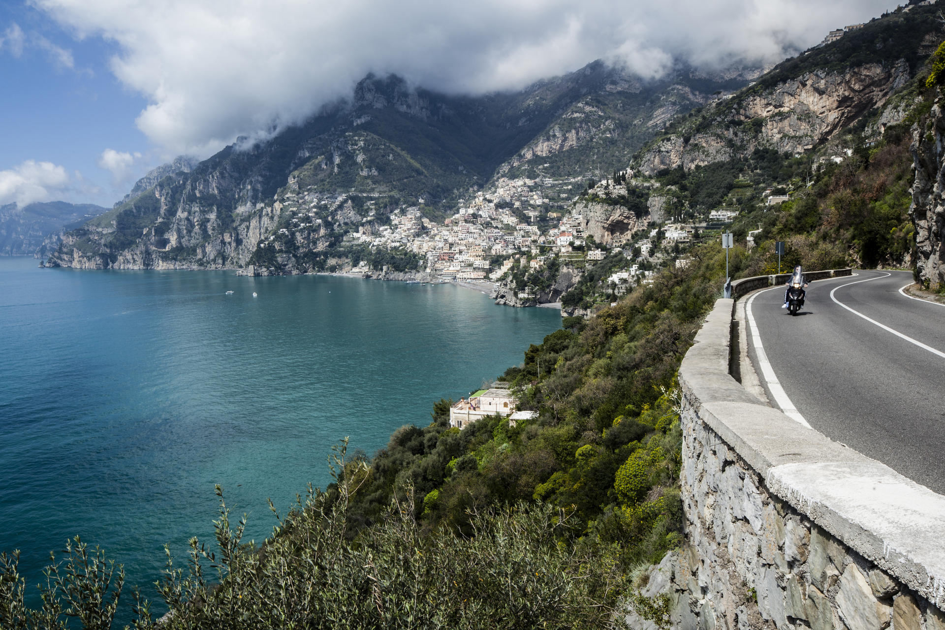 The Amalfi coast road looking towards Positano.