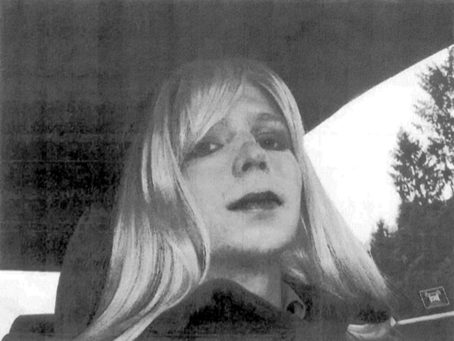Manning in the photo of him wearing a wig and lipstick he sent to his therapist with a letter explaining his desire to be a woman. Photo: AP
