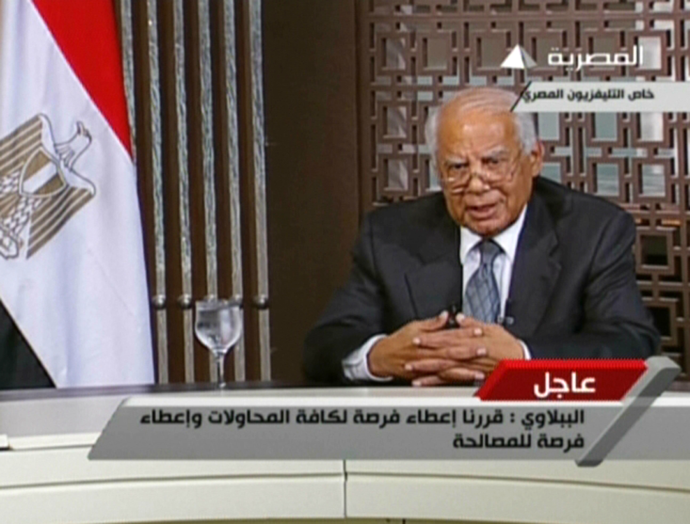 Screen grab from Egyptian state television shows Egypt's interim prime minister Hazem al-Beblawi. Photo: AFP