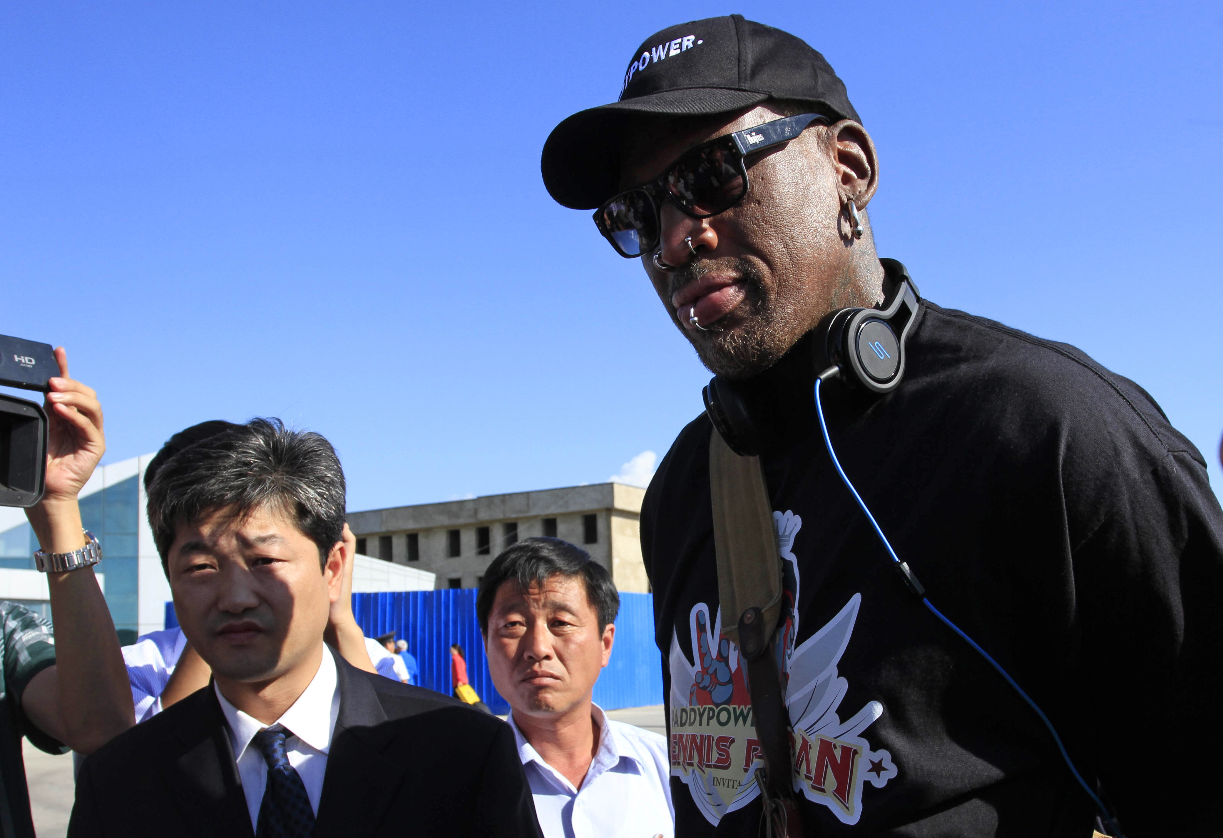 Former NBA star Dennis Rodman arrives at Pyongyang airport on Tuesday. Photo: AP