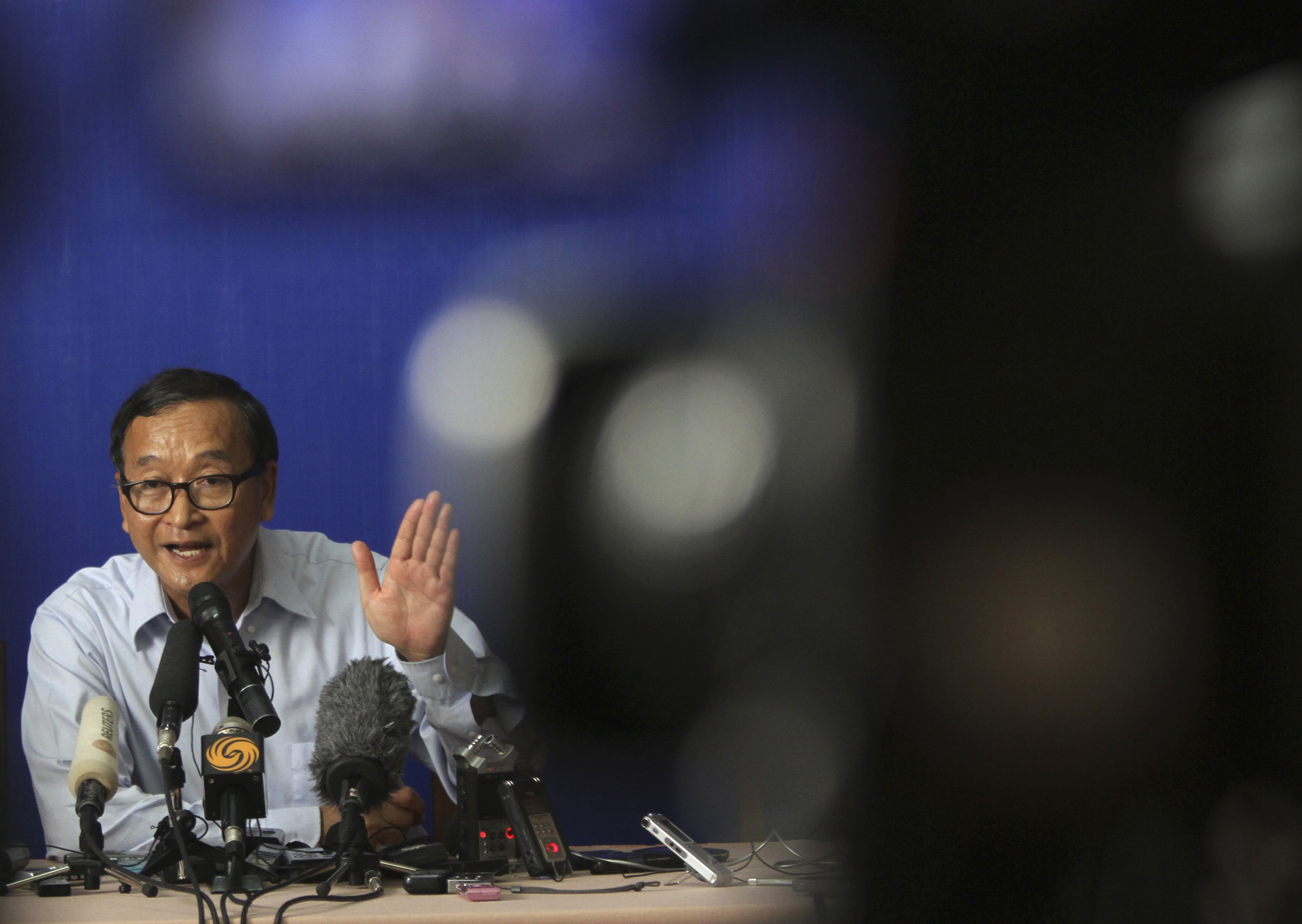 Cambodia opposition leader Sam Rainsy in Phnom Penh on Wednesday. Photo: Reuters