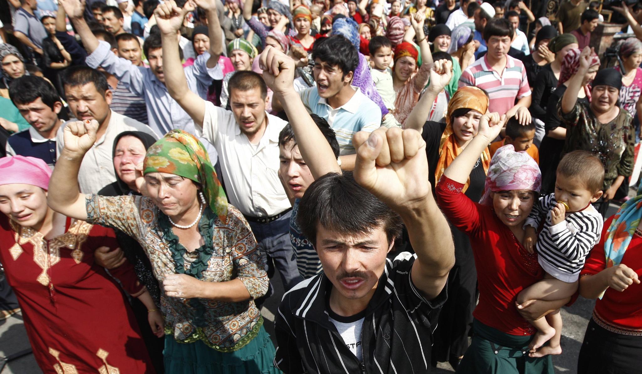 Uighur residents protest in Urumqi, on July 7, 2009.  Photo: EPA