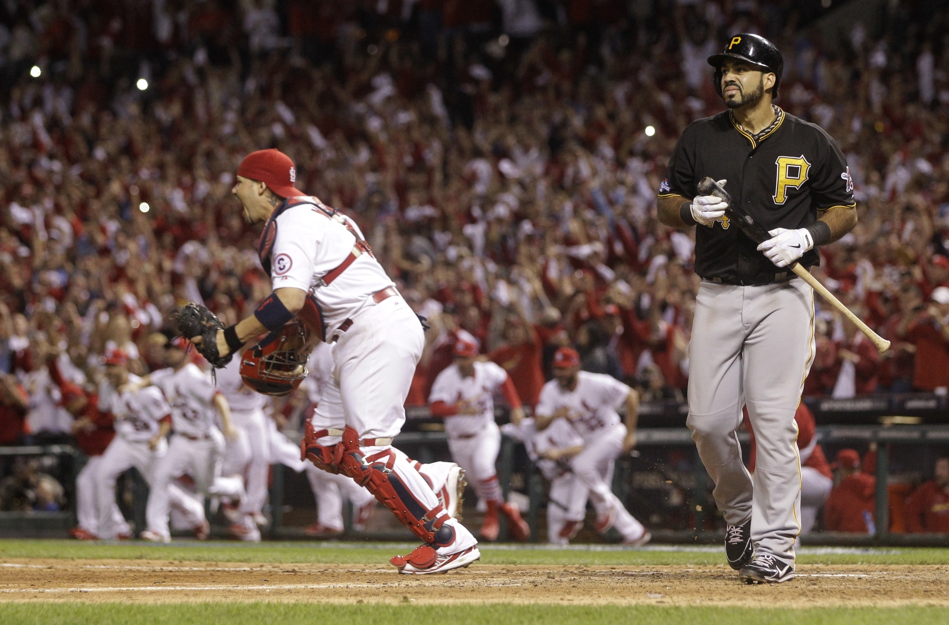 The Pirates' Pedro Alvarez after striking out for the final out of game five of a National League division series against the Cardinals on Wednesday. Photo: AFP