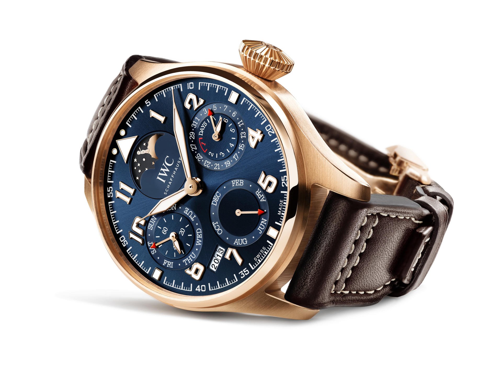 IWC Big Pilot’s Watch Perpetual: Seventy years after the release of author and pilot Antoine de Saint-Exupéry's "Le Petit Prince", IWC launches two special limited editions of its Pilot's Watch. The Big Pilot's Watch features a bold cockpit-inspired design and seven-day power reserve.
