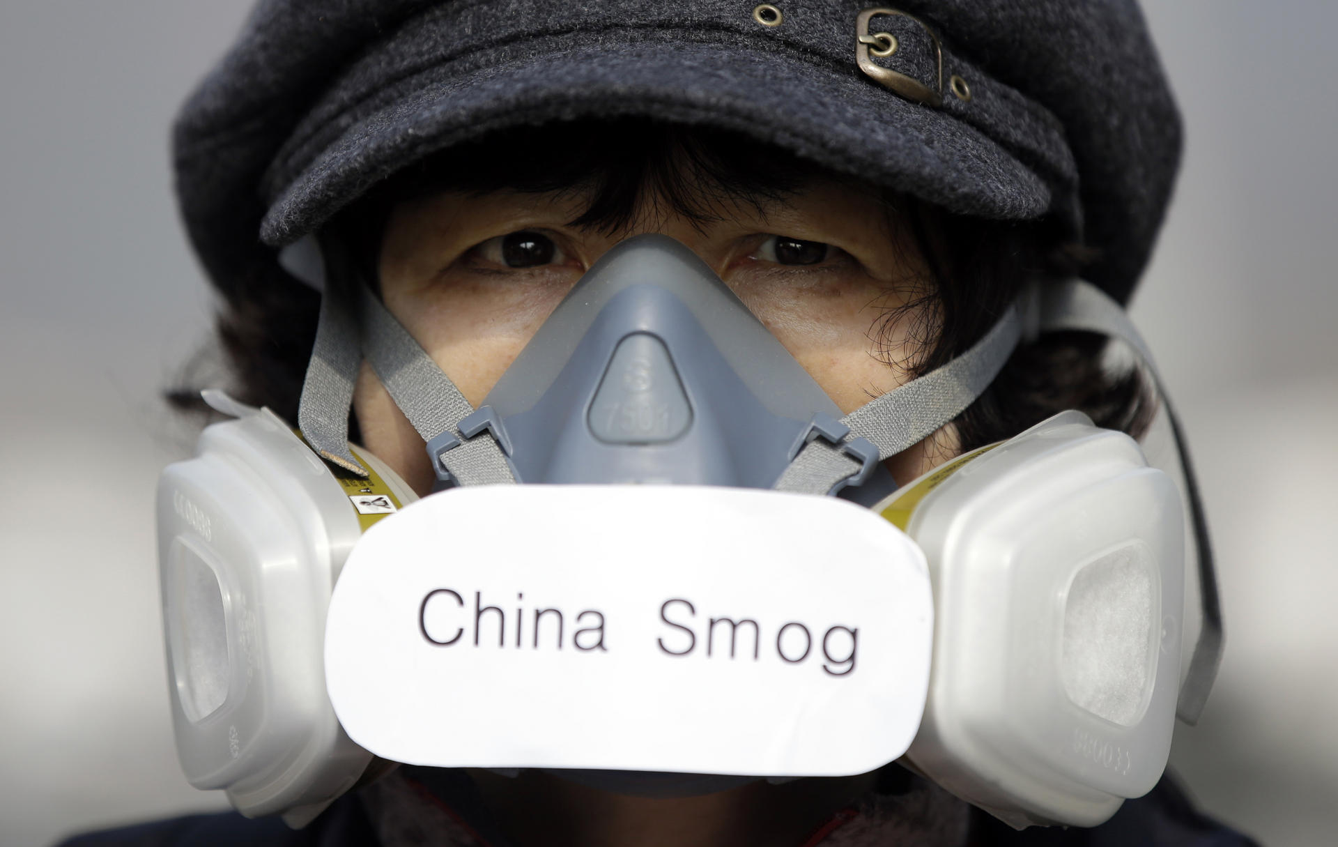 A Korean green activist decries the pollution. Photo: AP