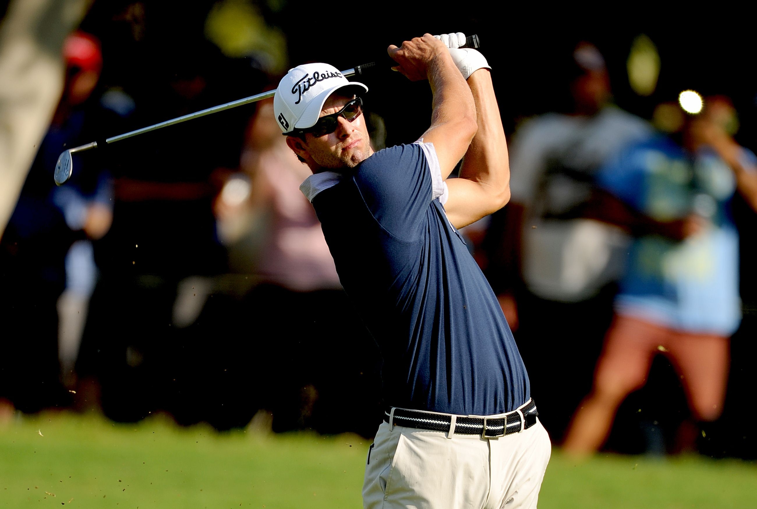  Adam Scott holds a three-shot lead heading into the final round of the Australian PGA Championship. Photo: AFP