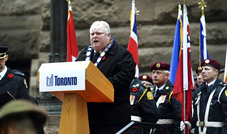 Mayor Rob Ford during Remembrance Day ceremonies in Toronto. Photo: Reuters