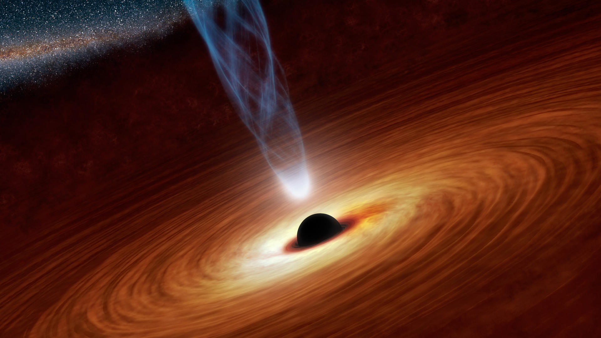 This illustration shows the jets emanating from the kind of black hole studied by the international research team. Photo: AP
