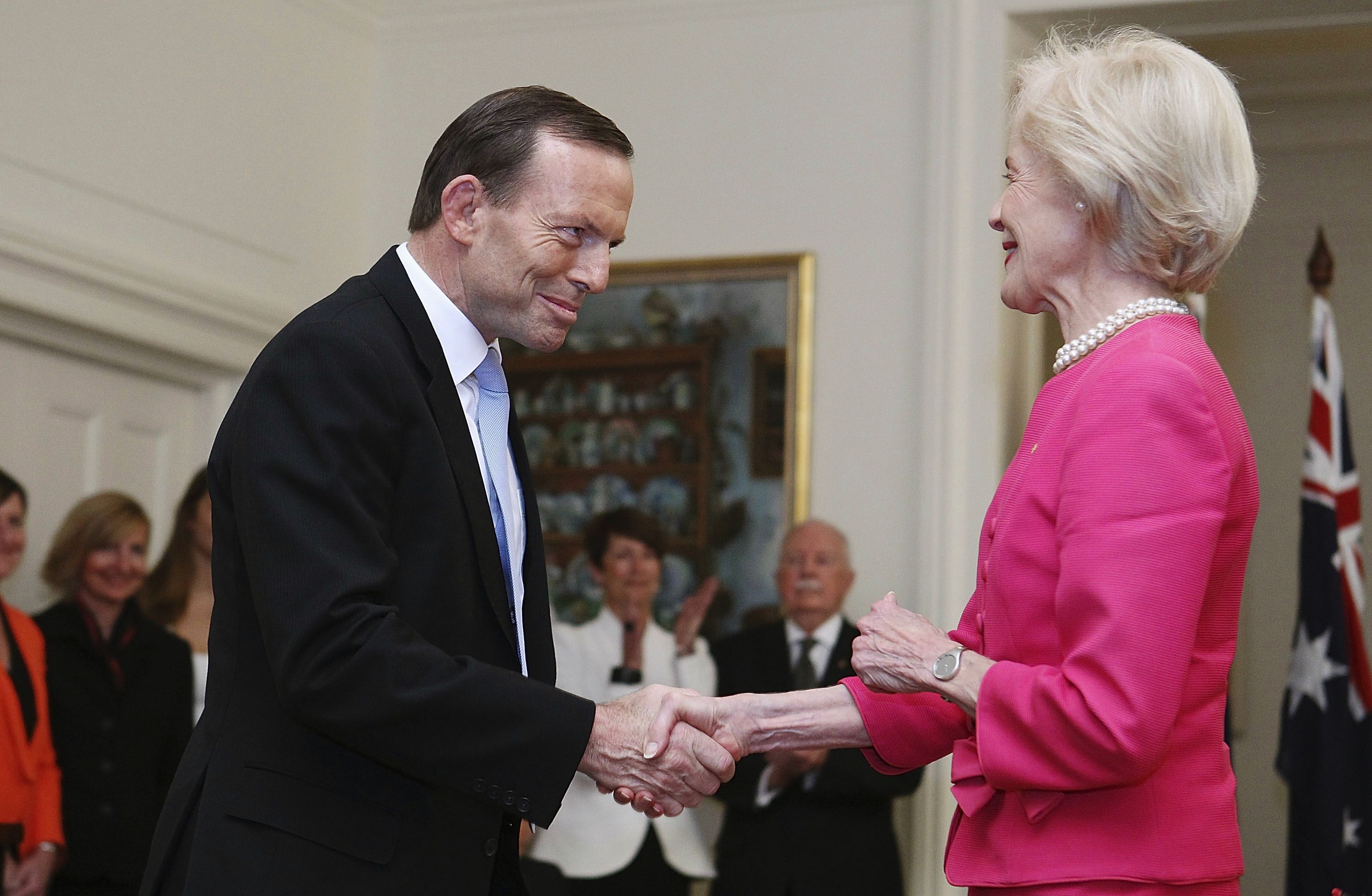 Australia's Prime Minister Tony Abbott with British Governor-General Quentin Bryce at Government House in Canberra. Photo: Reuters