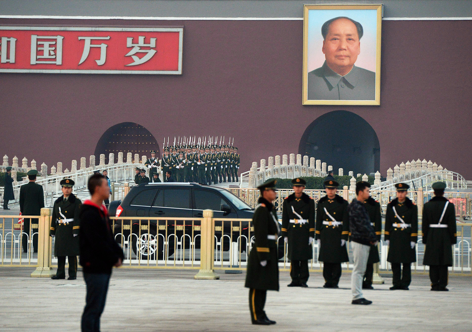 Chinese paramilitary police stand guard in Tiananmen Square. Photo: AFP
