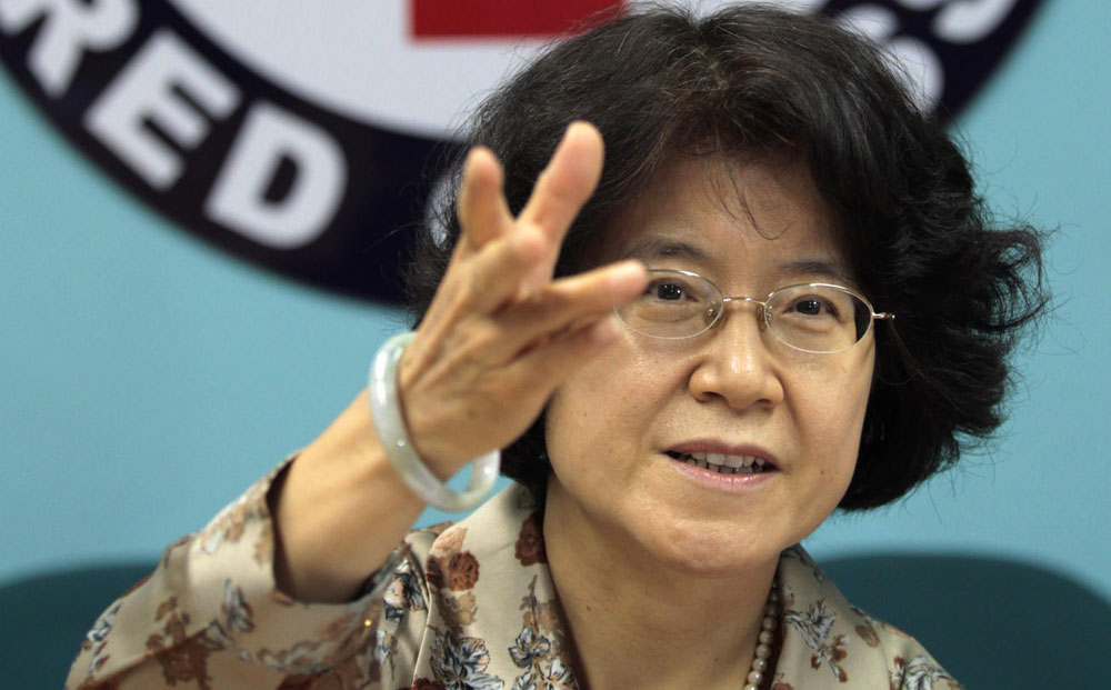 Ma Keqing gestures answers questions in Manila. Photo: AP